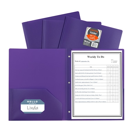 TwoPocket Heavyweight Poly Portfolio Folder With Prongs, Purple, 25PK